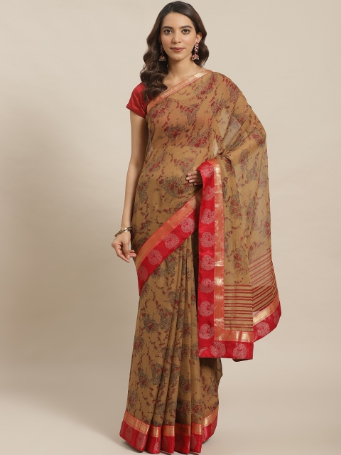 

Shaily Brown & Maroon Floral Printed Saree