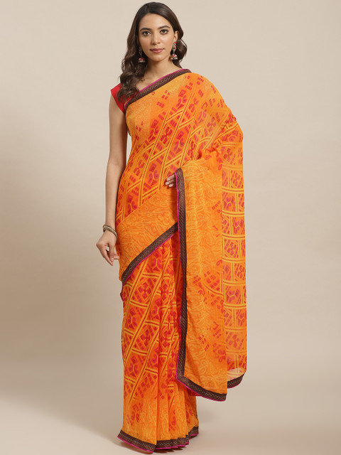 

Shaily Orange & Red Printed Saree