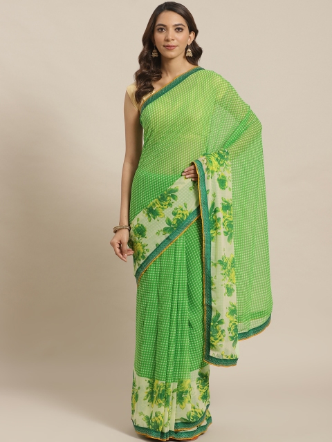 

Shaily Green & Off-White Checked Saree