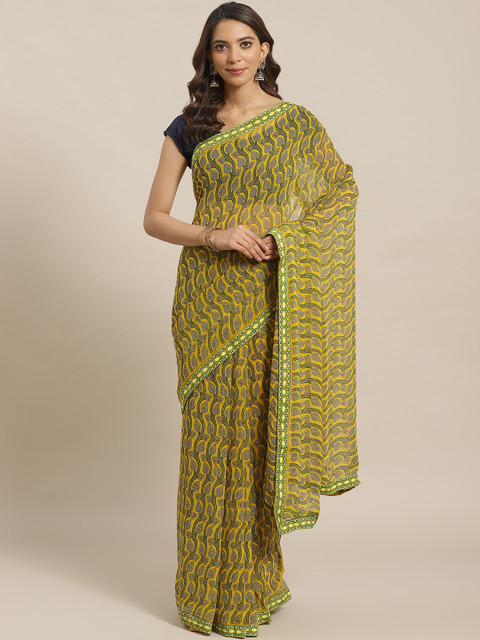 

Shaily Yellow & Green Printed Saree
