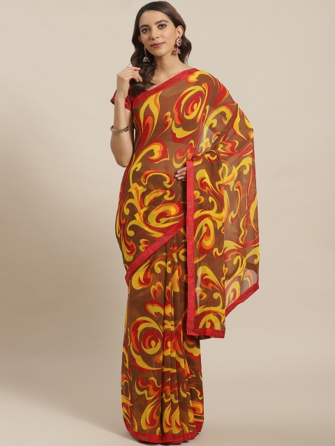 

Shaily Brown & Yellow Printed Saree