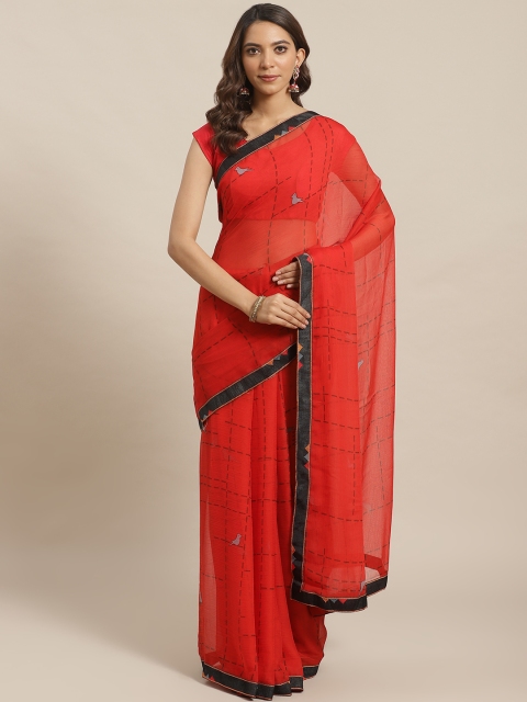 

Shaily Red & Black Checked Saree