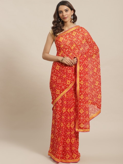 

Shaily Red & Yellow Printed Saree