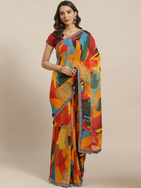 

Shaily Red & Blue Printed Saree