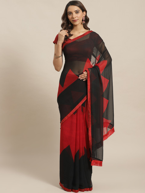 

Shaily Maroon & Black Printed Saree