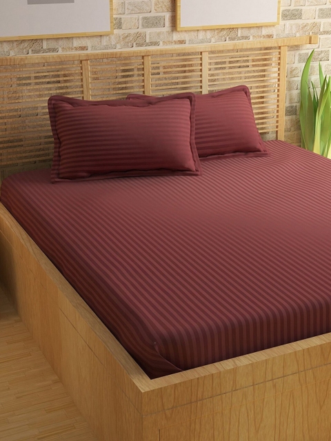 

eCraftIndia Mauve Striped 210 TC Cotton 1 King Bedsheet with 2 Pillow Covers