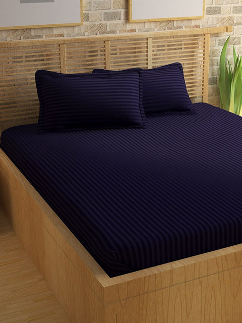

eCraftIndia Purple Striped 210 TC Cotton 1 King Bedsheet with 2 Pillow Covers