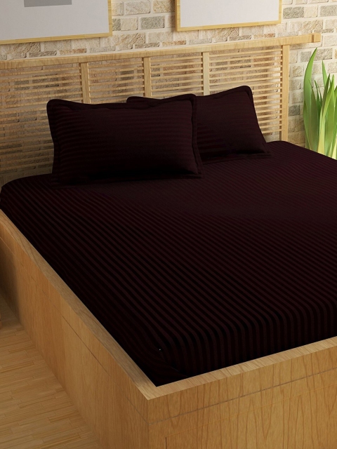 

eCraftIndia Maroon Striped 210 TC Cotton 1 King Bedsheet with 2 Pillow Covers