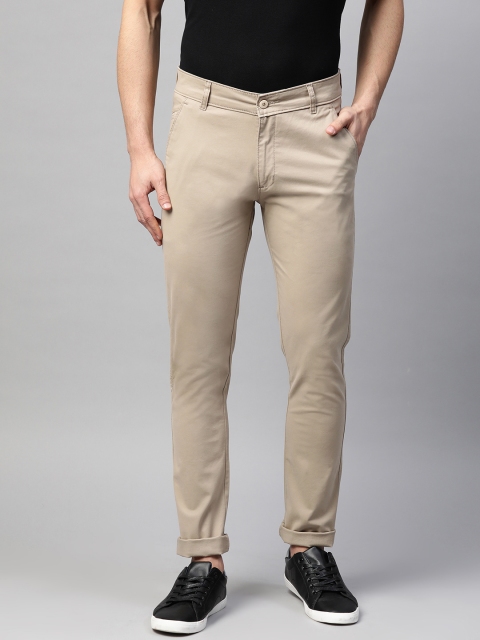 

MANQ Men Beige Slim Fit Solid Combed Cotton Chinos