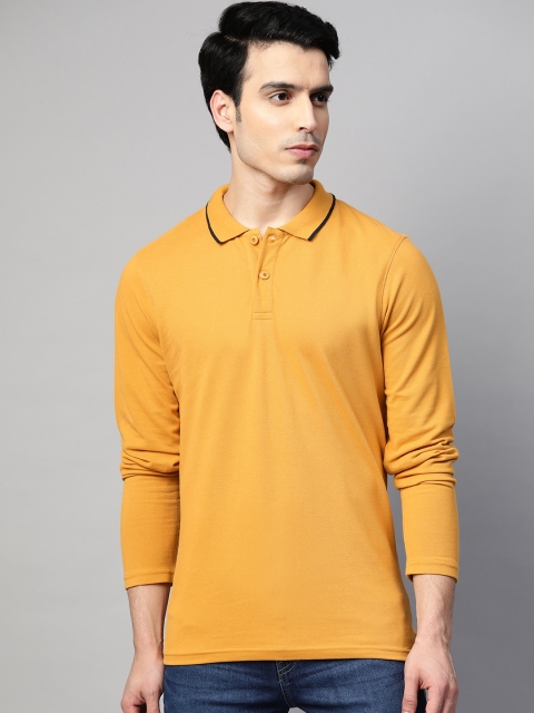 

ManQ CASUAL Men Mustard Solid Polo Slim Fit Pure Cotton T-shirt