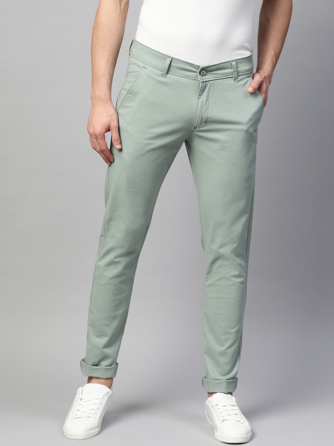 

MANQ Men Sea Green Slim Fit Solid Chinos Trousers