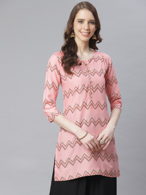 

Anubhutee Women Pink & Navy Chevron Print Straight Kurti