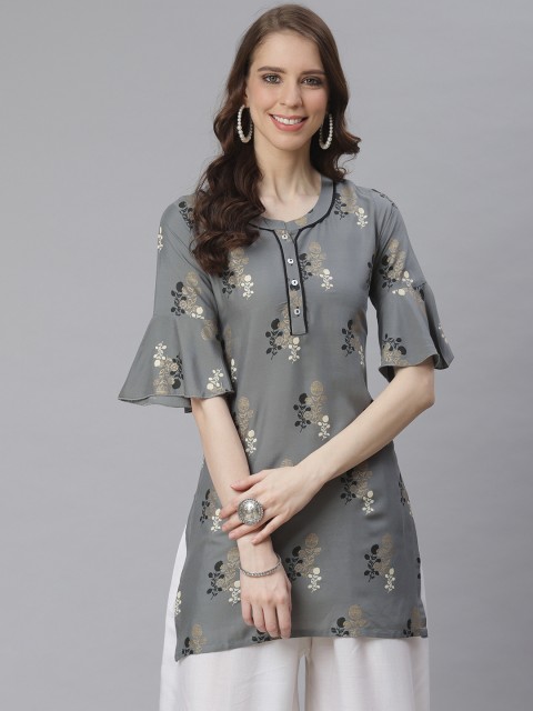 

Anubhutee Women Charcoal Grey & Golden Printed Straight Kurti