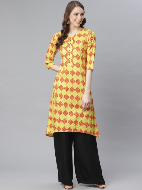 

Anubhutee Women Yellow & Red Printed A-Line Kurta