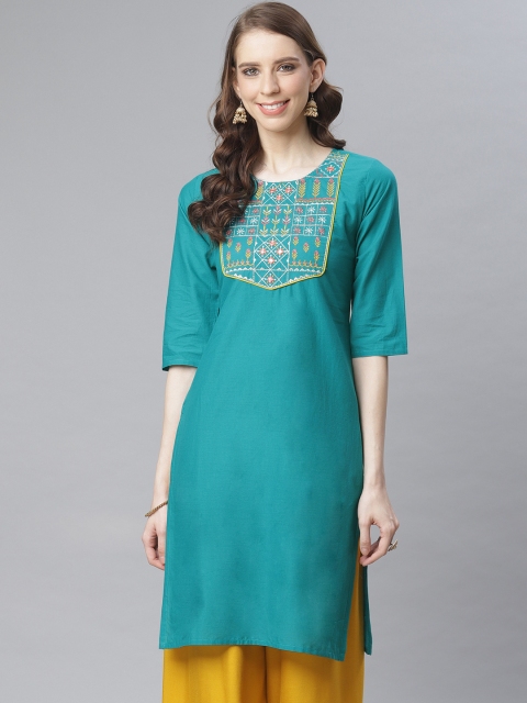 

Anubhutee Women Green Embroidered Yoke Straight Kurta