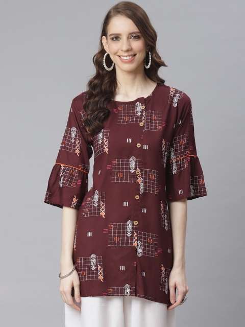 

Anubhutee Women Burgundy & White Printed Straight Kurti