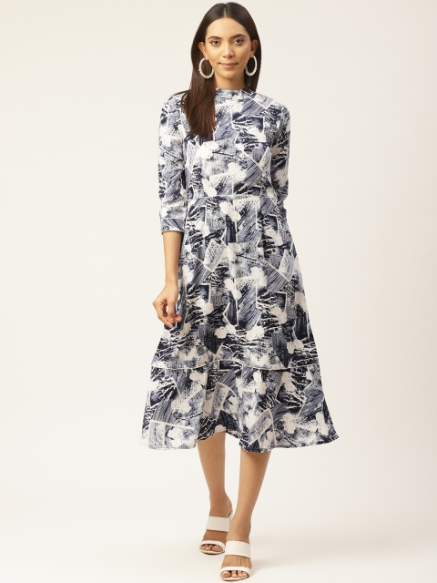 

Cottinfab Women Navy Blue & White Printed A-Line Dress