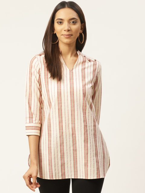 

Cottinfab Women Off-White & Red Striped Top