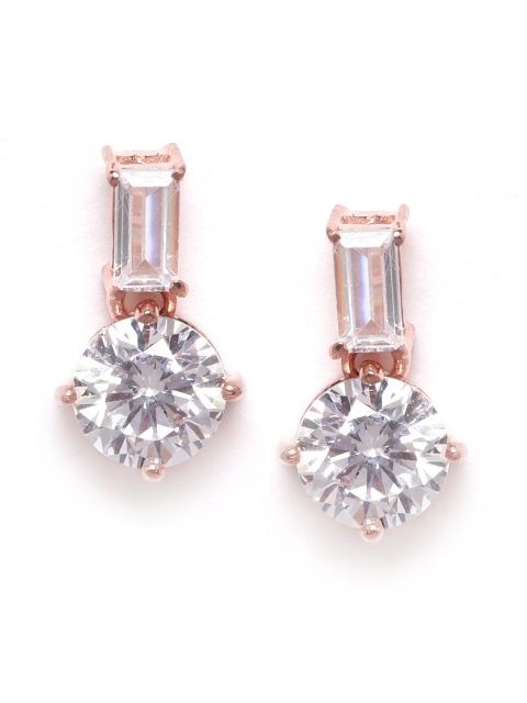 

Silgo Silver-Toned Rose Gold-Plated 925 Sterling Silver CZ-Studded Geometric Drop Earrings
