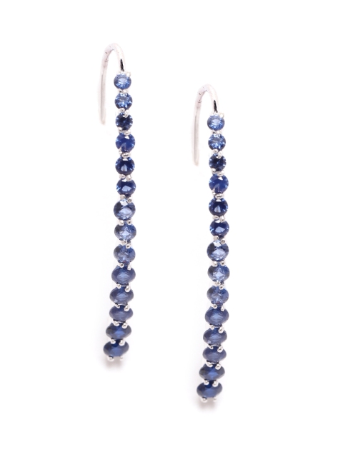 

Silgo Navy Blue & Silver-Toned 925 Sterling Silver CZ-Studded Rhodium-Plated Drop Earrings