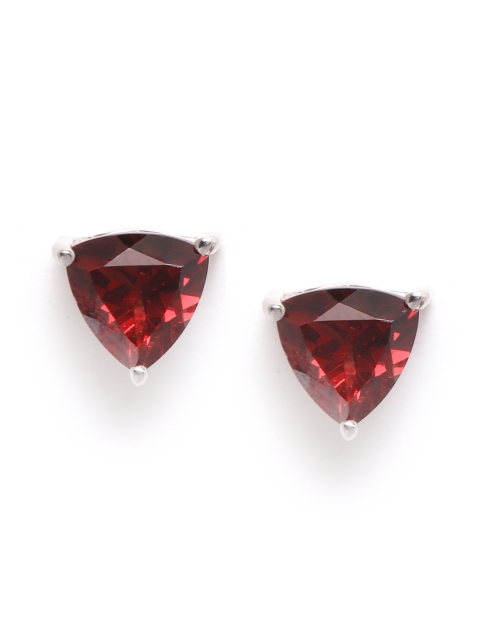 

Silgo Maroon 925 Sterling Silver Garnet Rhodium-Plated Triangular Studs