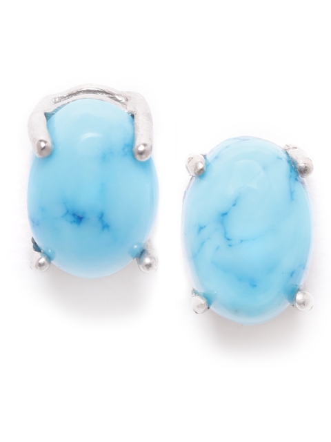

Silgo Blue & Silver-Toned 925 Sterling Silver Rhodium-Plated Oval Studs