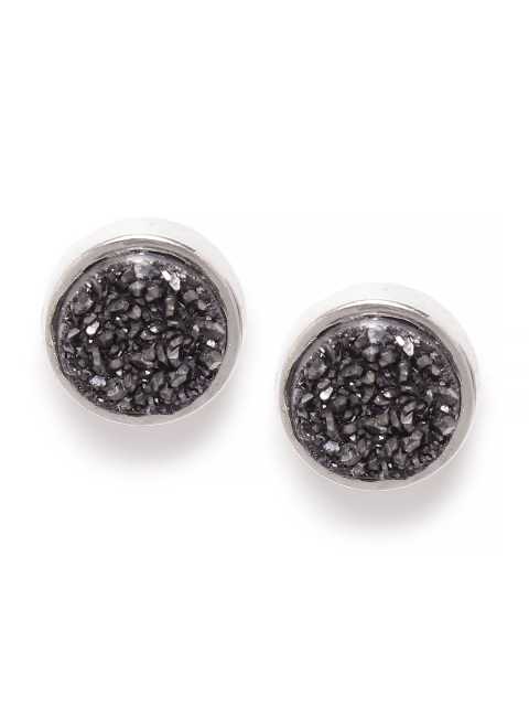 

Silgo Black & Silver-Toned Rhodium-Plated Stone-Studded 925 Sterling Silver Circular Studs