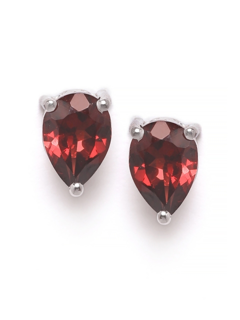 

Silgo Red Rhodium-Plated Garnet-Studded 925 Sterling Silver Teardrop Shaped Studs