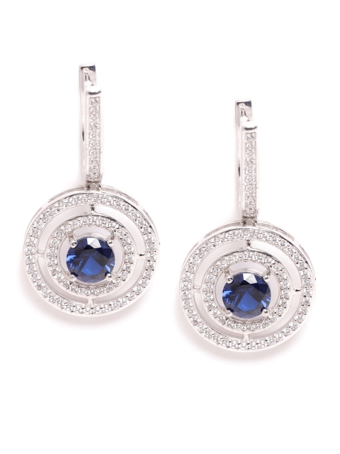 

Silgo 925 Sterling Silver Navy Rhodium-Plated CZ Studded Circular Drop Earrings, Navy blue