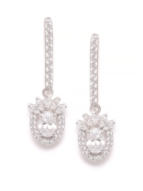 

Silgo Silver-Toned Rhodium-Plated CZ-Studded 925 Sterling Silver Drop Earrings
