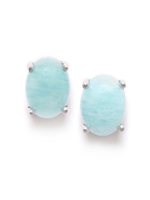 

Silgo Sea Green Rhodium-Plated Amazonite-Studded 925 Sterling Silver Oval Studs