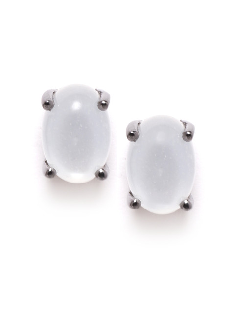 

Silgo White Rhodium-Plated Moonstone-Studded 925 Sterling Silver Oval Studs