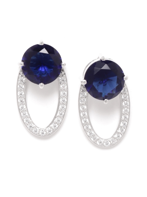 

Silgo 925 Sterling Silver Navy Rhodium-Plated CZ Oval Studs, Navy blue