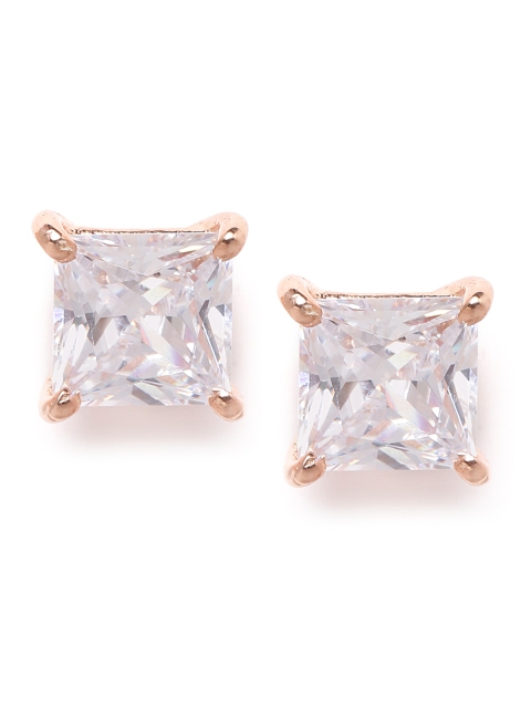 

Silgo Rose Gold-Plated 925 Sterling Silver CZ Studded Square Studs