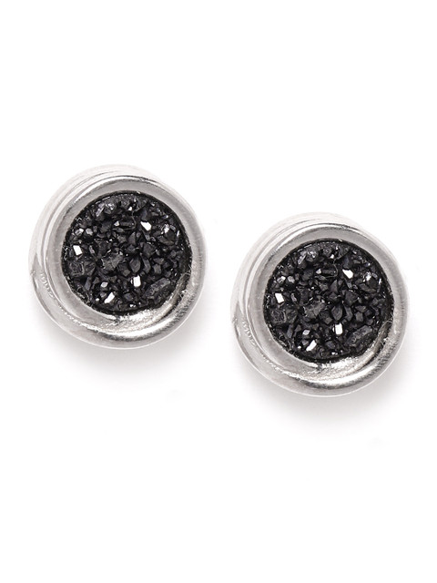 

Silgo Black & Silver-Toned 925 Sterling Silver Stone Studded Circular Studs