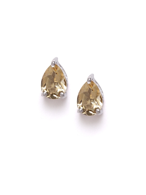 

Silgo 925 Sterling Silver Gold-Toned Rhodium-Plated Citrine Teardrop Shaped Studs