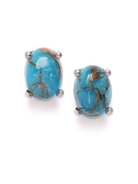 

Silgo 925 Sterling Silver Teal Blue Rhodium-Plated Turquoise Oval Studs