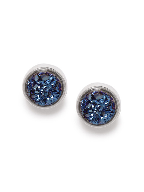 

Silgo Navy Blue & Silver-Toned 925 Sterling Silver Stone Studded Circular Studs