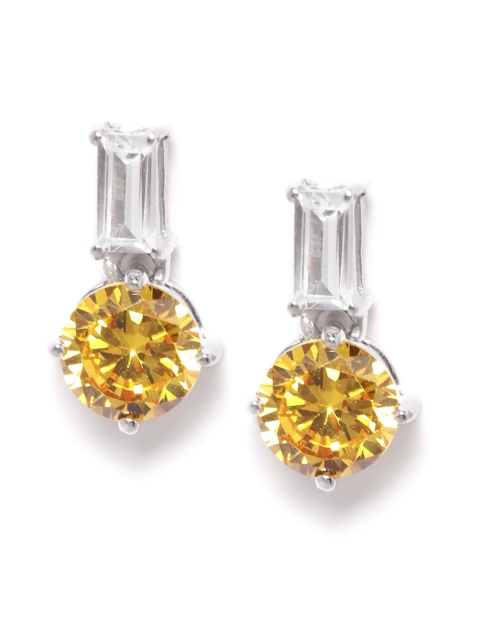 

Silgo Yellow Rhodium-Plated CZ-Studded 925 Sterling Silver Circular Drop Earrings