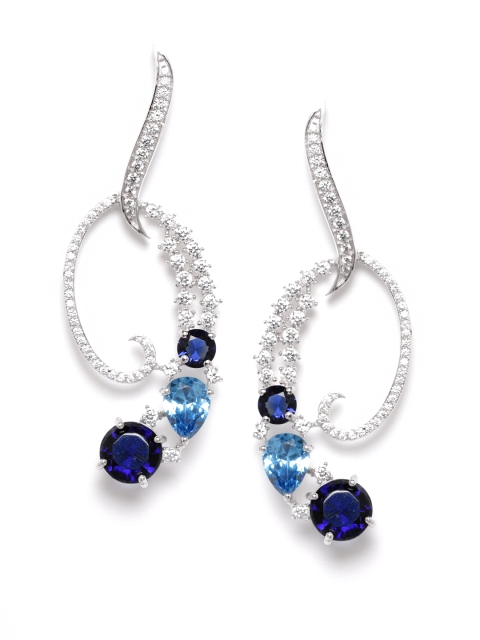 

Silgo 925 Sterling Silver Blue Rhodium-Plated CZ Studded Contemporary Drop Earrings