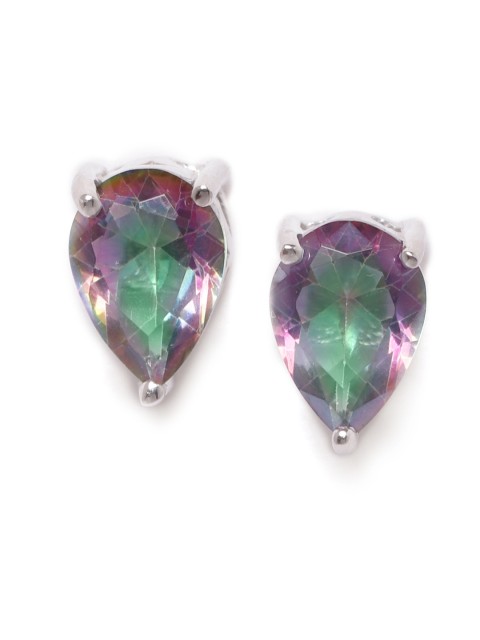 

Silgo 925 Sterling Silver Green & Purple Rhodium-Plated Mystic Topaz Teardrop Shaped Studs