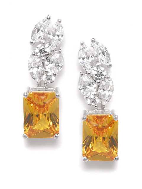 

Silgo Yellow Rhodium-Plated CZ-Studded 925 Sterling Silver Geometric Drop Earrings