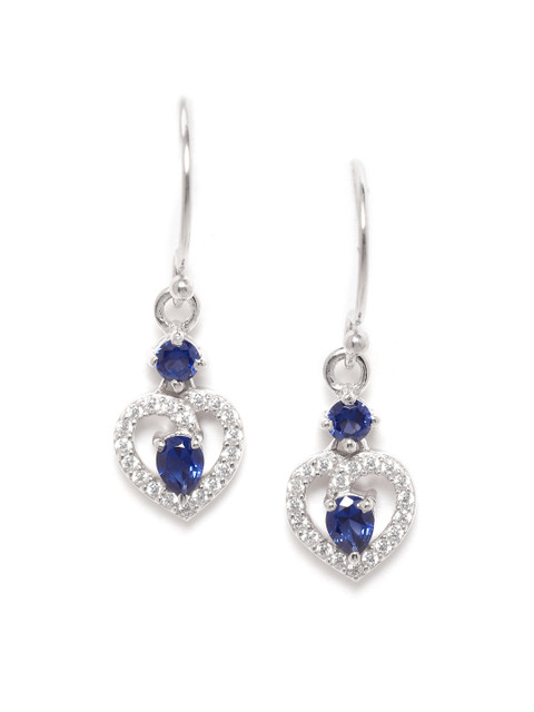 

Silgo 925 Sterling Silver Navy Rhodium-Plated CZ Studded Heart-Shaped Drop Earrings, Navy blue