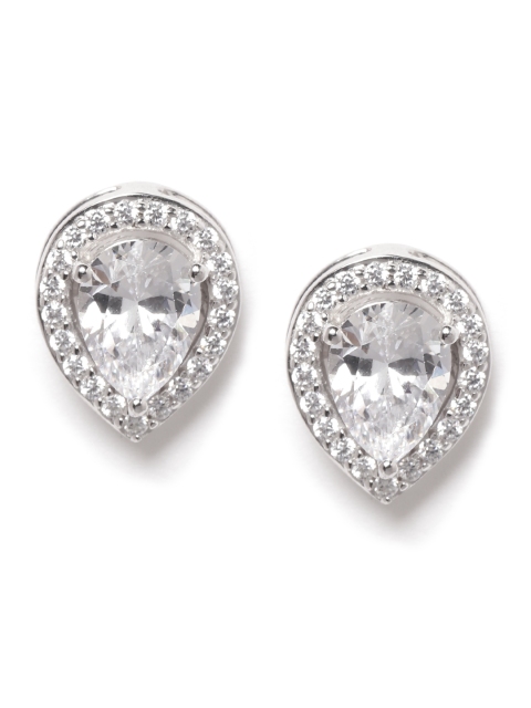 

Silgo 925 Sterling Silver Rhodium-Plated CZ Teardrop Shaped Studs