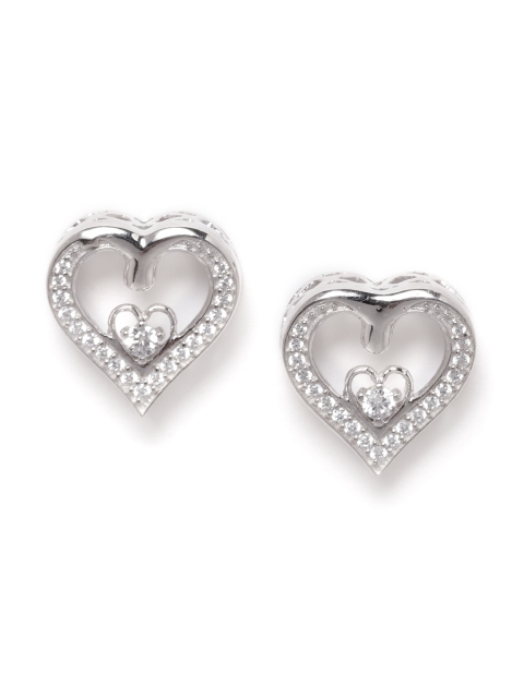 

Silgo 925 Sterling Silver Rhodium-Plated CZ Heart Shaped Studs