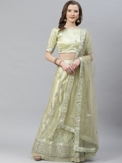 

SHOPGARB Green & Golden Embroidered Semi-Stitched Lehenga & Unstitched Blouse with Dupatta