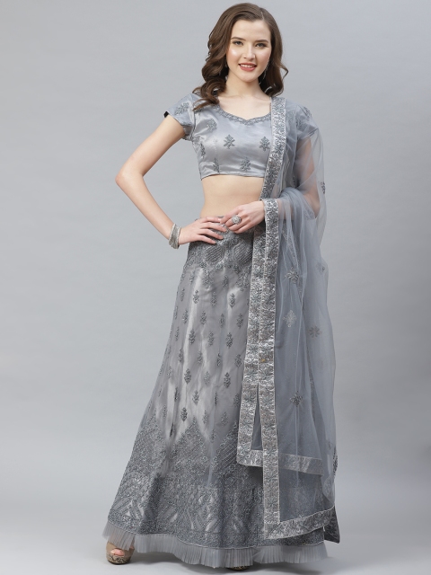 

SHOPGARB Grey Embellished Semi-Stitched Lehenga & Unstitched Blouse with Dupatta
