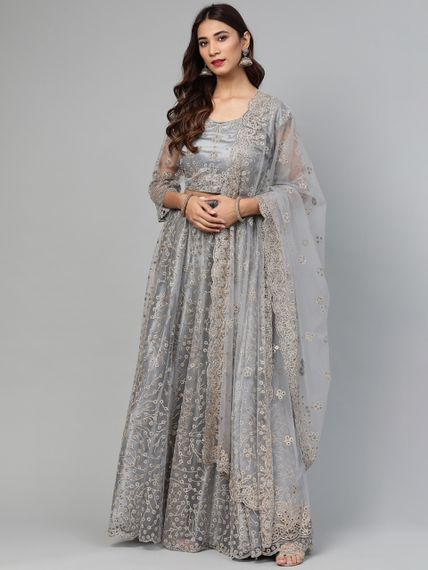 

SHOPGARB Grey & Golden Embellished Semi-Stitched Lehenga & Unstitched Blouse with Dupatta
