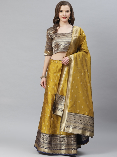

SHOPGARB Mustard Yellow & Golden Semi-Stitched Lehenga & Unstitched Blouse with Dupatta
