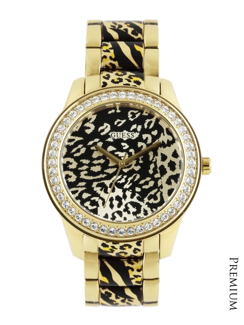 

GUESS Women Gold-Toned & Black Printed Dial Watch W0465L1